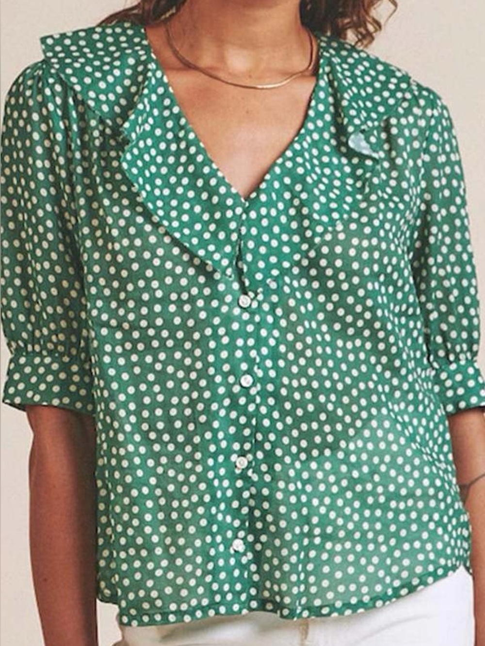 Trovata Faye Short Sleeve Ruffled V Neck Blouse In Lawn Dot S NWT - Picture 2 of 11